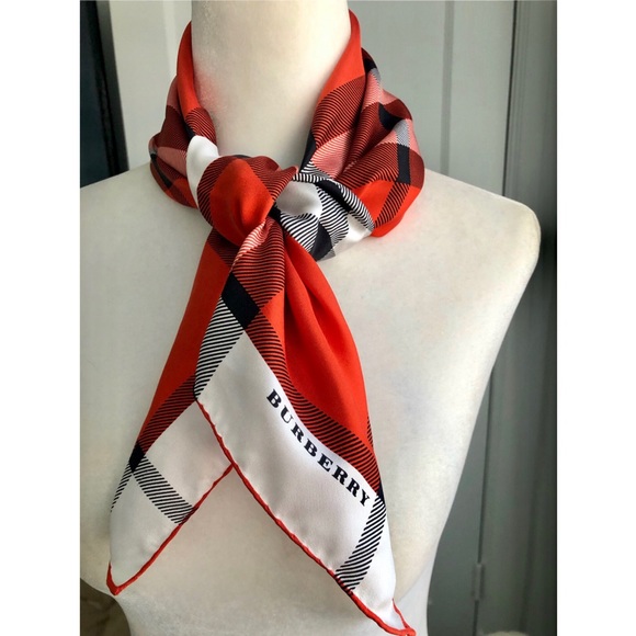 Burberry Silk Orange Check Scarf - Picture 1 of 9